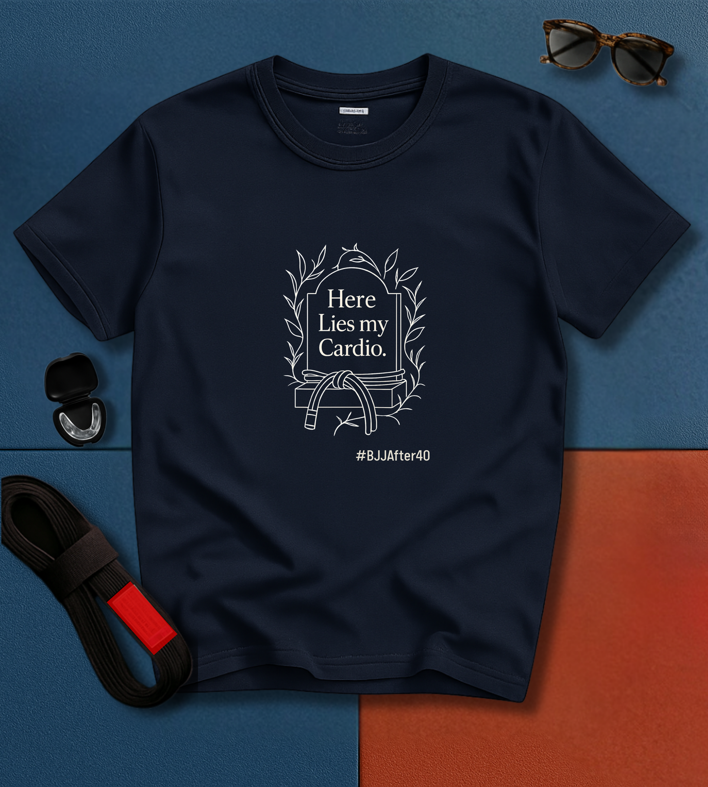 Jiu Jitsu T-Shirt - Here Lies My Cardio - Black & White