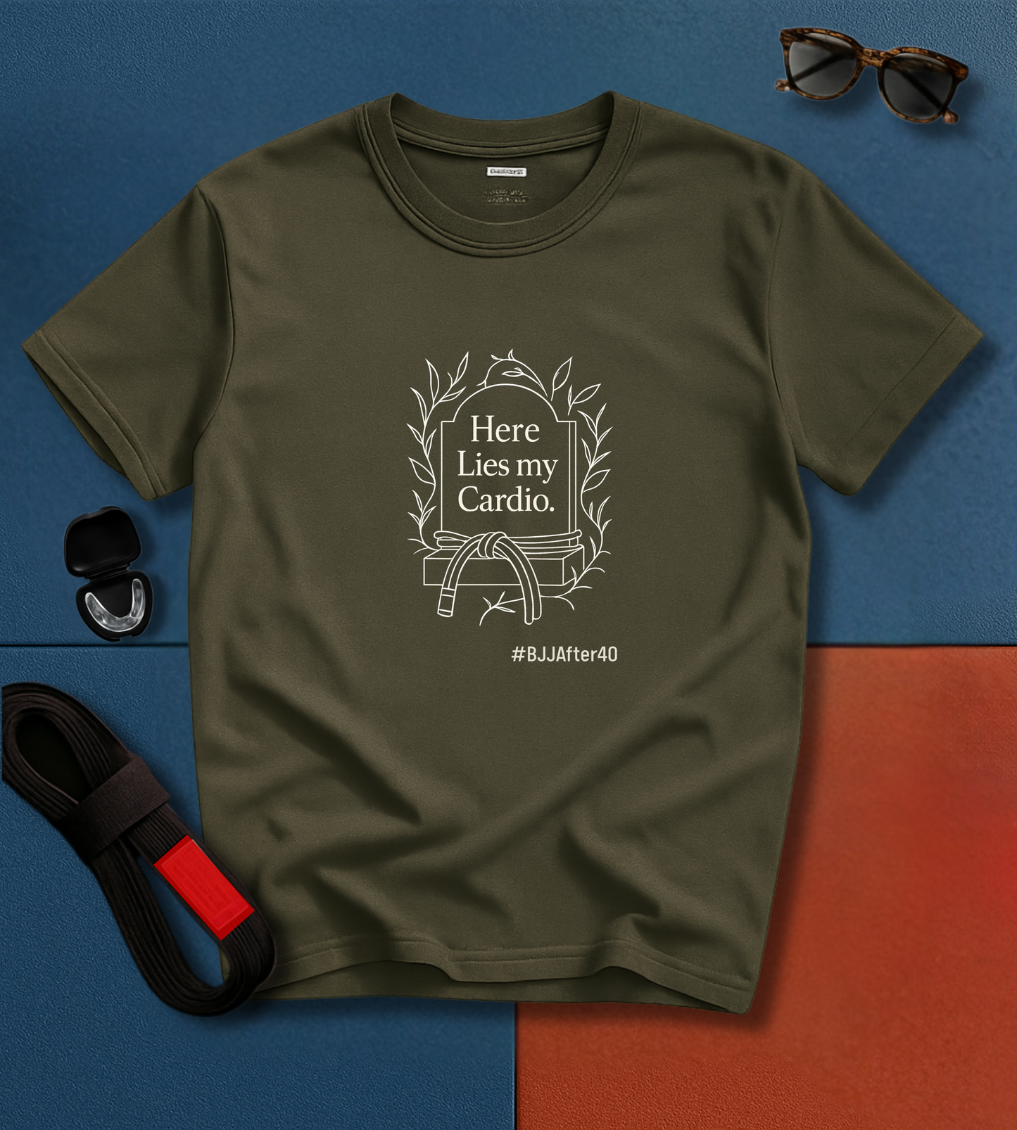 Jiu Jitsu T-Shirt - Here Lies My Cardio - Black & White