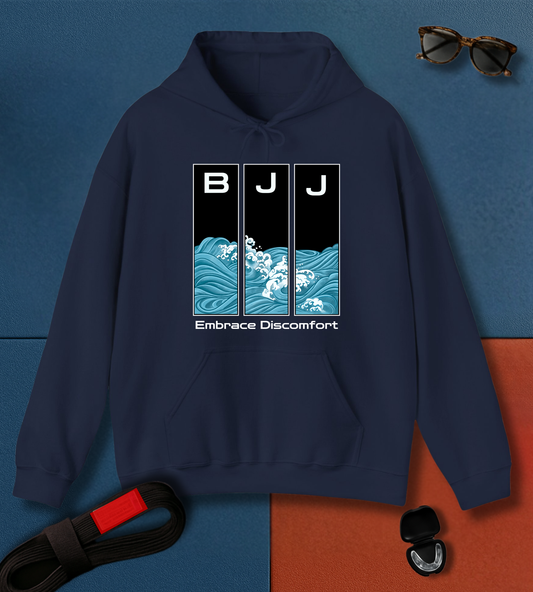 Embrace Discomfort BJJ Hoodie in Navy | Frames Culture BJJ hoodie