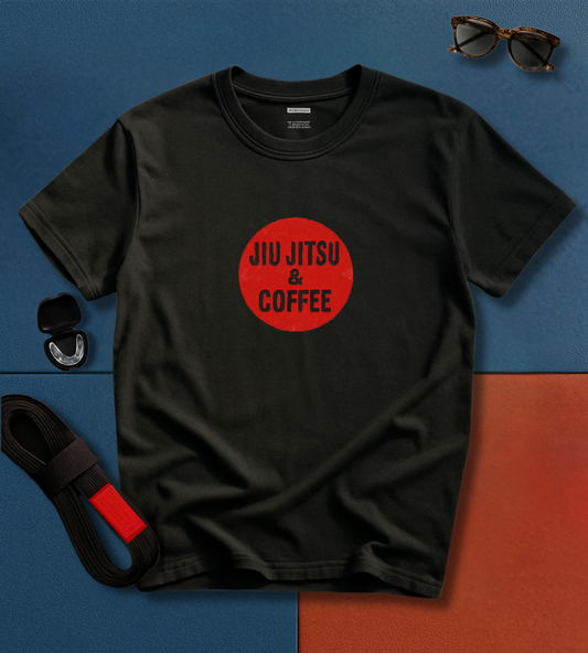 Jiu Jitsu & Coffee BJJ T-shirt in Black — Old Man Jiu-Jitsu for Long-Time Grapplers | Frames Culture