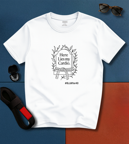 Jiu Jitsu T-Shirt - Here Lies My Cardio - Black & White