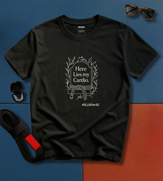 Jiu Jitsu T-Shirt - Here Lies My Cardio - Black & White