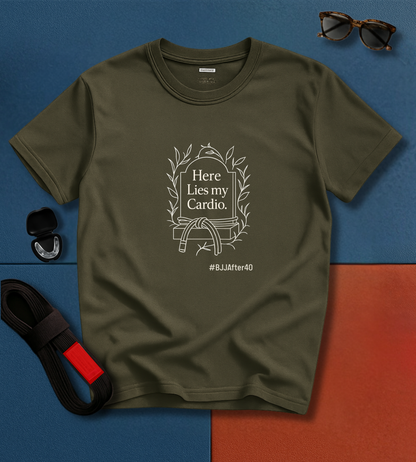 Jiu Jitsu T-Shirt - Here Lies My Cardio - Black & White